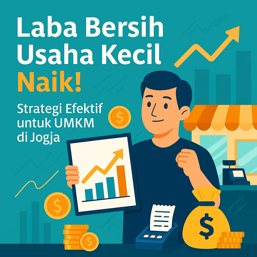 ilustrasi pemilik usaha kecil menghitung laba bisnis di Jogja